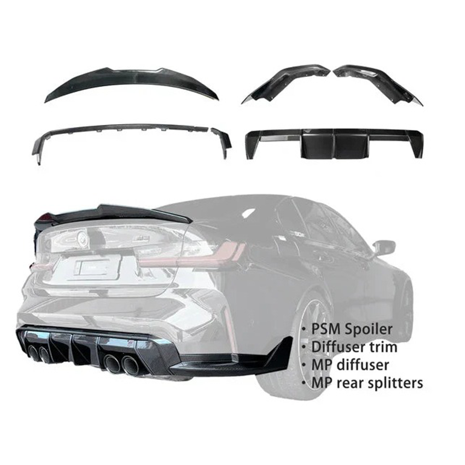 Full Dry Carbon Fiber Rear Diffuser Kit for BMW G80 M3 G82 G83 M4