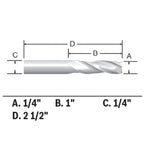 BOSCH 85911MC 1/4 In. x 1 In. Solid Carbide Double-Flute Upcut Spiral Router Bit