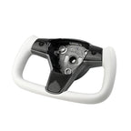 White Leather Yoke Steering Wheel for Tesla Model 3 / Y【Style 7】