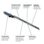 BOSCH T101AO 5 pc. 3-1/4 In. 20 TPI Clean for Wood T-Shank Jig Saw Blades